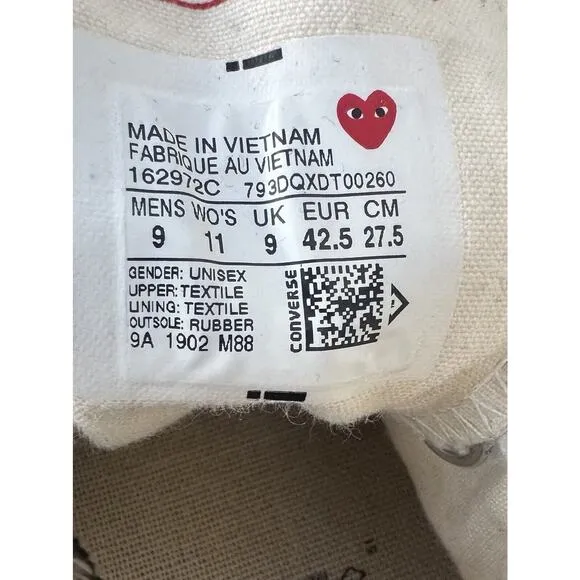Converse Comme des Garçons Play x Chuck 70 Top High Multi Heart Men’s Size 9