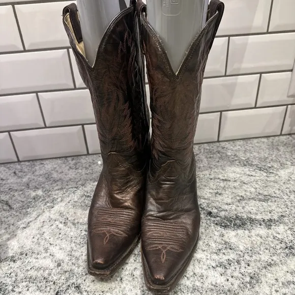 CORRAL Womens Western Brown Metallic Leather BOOTS 7 M Rodeo Cowgirl Pointed Toe