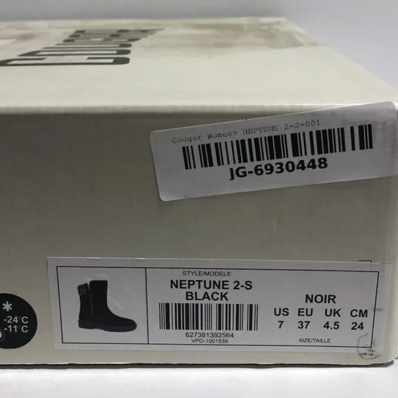 Cougar Women’s Neptune 2, Black Zip Winter Boots, Size 7M
