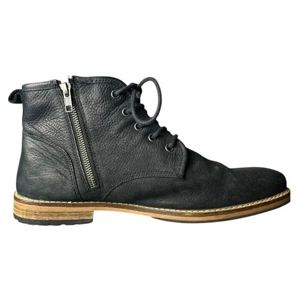 Crevo Men's 12 Size Zip Chukka Bootie Boots Black Leather Casual Work Shoe