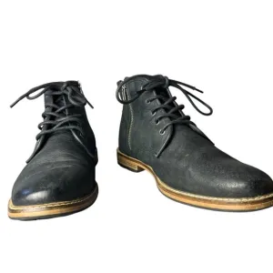Crevo Men's 12 Size Zip Chukka Bootie Boots Black Leather Casual Work Shoe