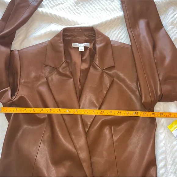 Culpos x INC Faux Leather‎ Blazer – Brown Double-Breasted Jacket (Size S)