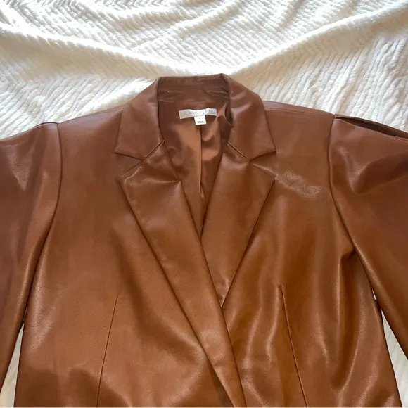 Culpos x INC Faux Leather‎ Blazer – Brown Double-Breasted Jacket (Size S)