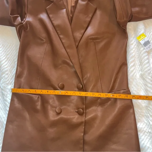 Culpos x INC Faux Leather‎ Blazer – Brown Double-Breasted Jacket (Size S)