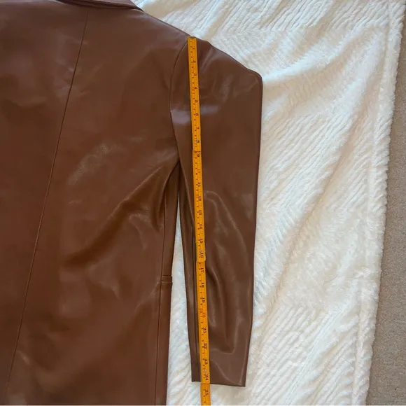 Culpos x INC Faux Leather‎ Blazer – Brown Double-Breasted Jacket (Size S)