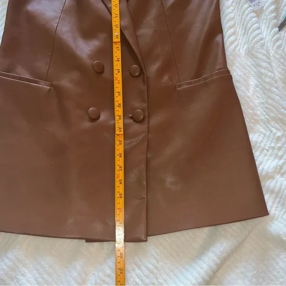 Culpos x INC Faux Leather‎ Blazer – Brown Double-Breasted Jacket (Size S)
