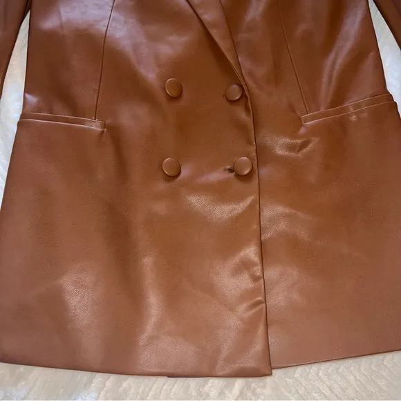 Culpos x INC Faux Leather‎ Blazer – Brown Double-Breasted Jacket (Size S)
