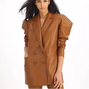 Culpos x INC Faux Leather‎ Blazer – Brown Double-Breasted Jacket (Size S)