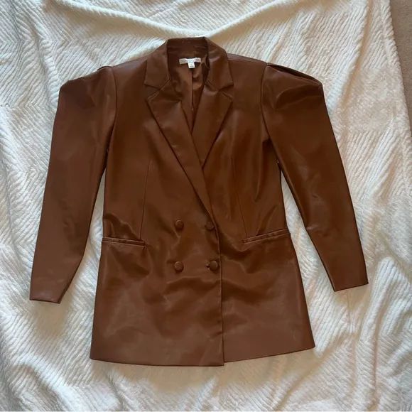 Culpos x INC Faux Leather‎ Blazer – Brown Double-Breasted Jacket (Size S)