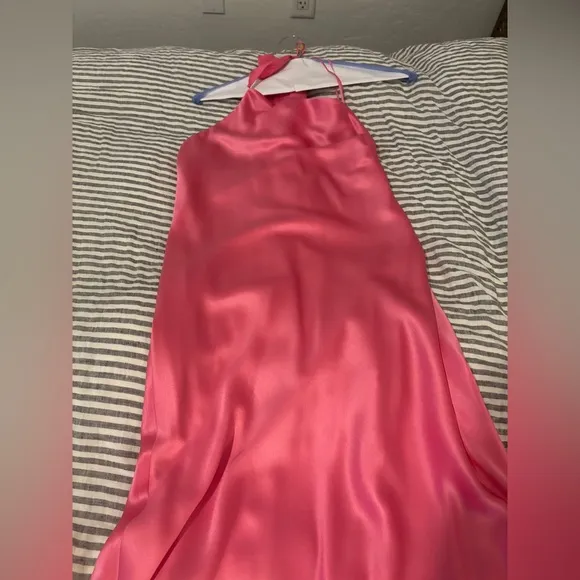 Cult Gaia pink silk dress, sleeveless formal/semi formal with shawl wrap detail