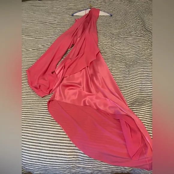 Cult Gaia pink silk dress, sleeveless formal/semi formal with shawl wrap detail