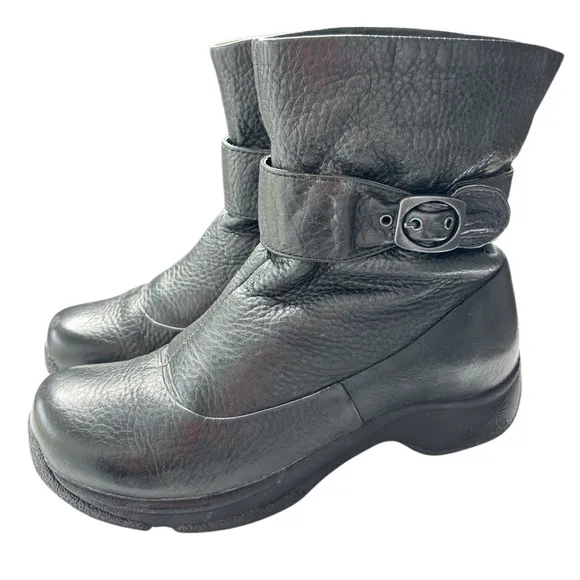 Dansko Bibi Moto Winter Ankle Boots Womens Black Leather Buckle EU 37 US 6.5 / 7
