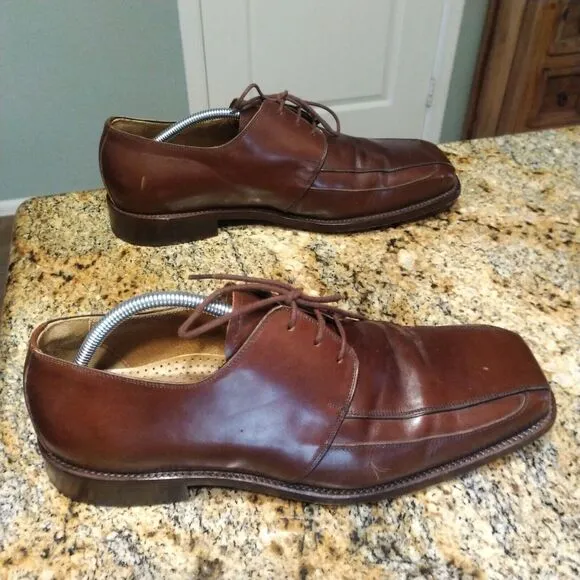 David Eden Brown Square Toe Lace Up Leather Derby Dress Shoes Men's Size 13