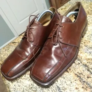 David Eden Brown Square Toe Lace Up Leather Derby Dress Shoes Men's Size 13