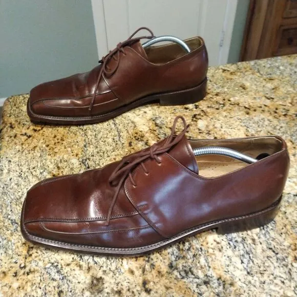 David Eden Brown Square Toe Lace Up Leather Derby Dress Shoes Men's Size 13