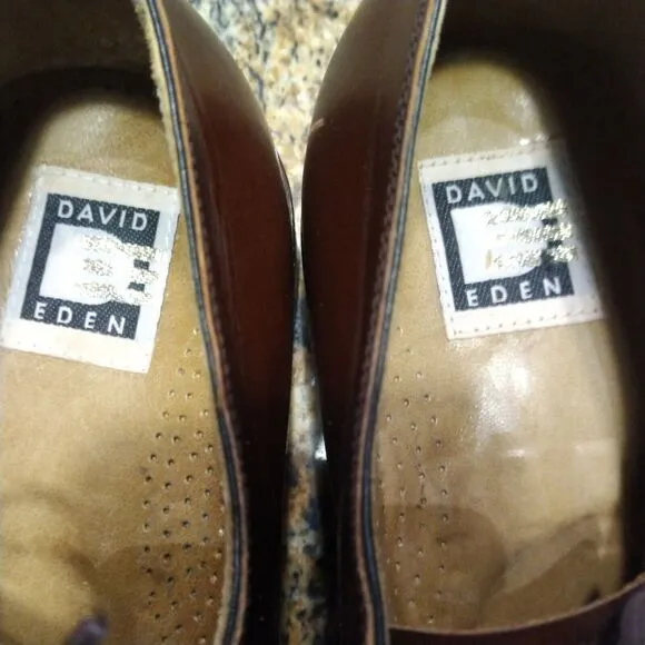 David Eden Brown Square Toe Lace Up Leather Derby Dress Shoes Men's Size 13