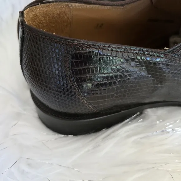 David Eden Luxurious Crocodile Head &amp; Lizard Head Brown Leather Men's Shoes