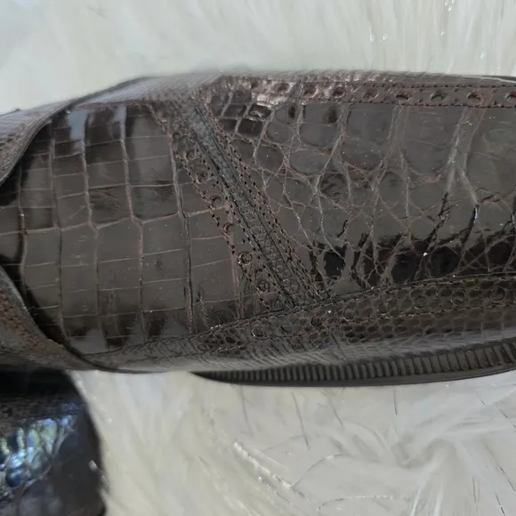 David Eden Luxurious Crocodile Head &amp; Lizard Head Brown Leather Men's Shoes