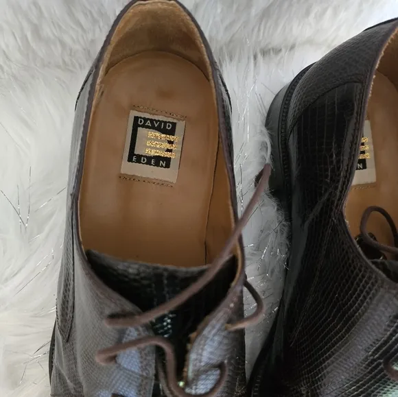 David Eden Luxurious Crocodile Head &amp; Lizard Head Brown Leather Men's Shoes