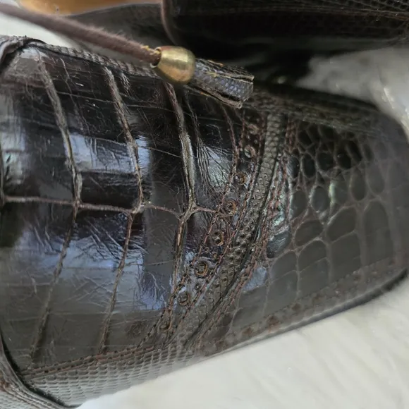 David Eden Luxurious Crocodile Head &amp; Lizard Head Brown Leather Men's Shoes