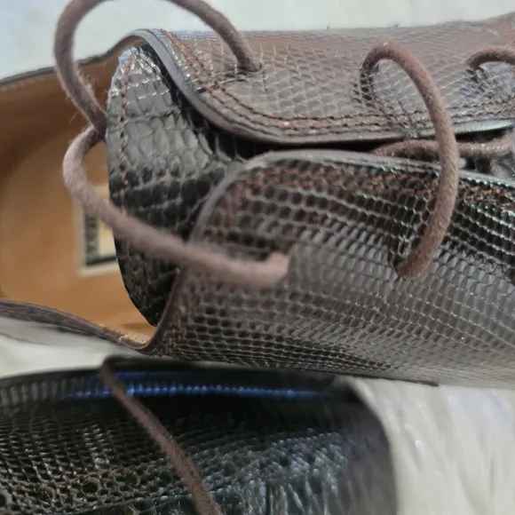 David Eden Luxurious Crocodile Head &amp; Lizard Head Brown Leather Men's Shoes