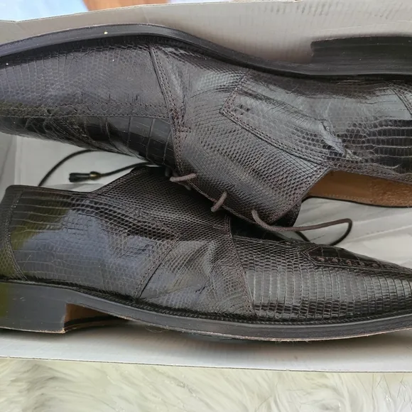 David Eden Luxurious Crocodile Head &amp; Lizard Head Brown Leather Men's Shoes