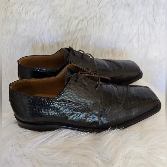 David Eden Luxurious Crocodile Head &amp; Lizard Head Brown Leather Men's Shoes
