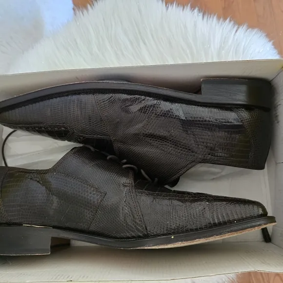 David Eden Luxurious Crocodile Head &amp; Lizard Head Brown Leather Men's Shoes