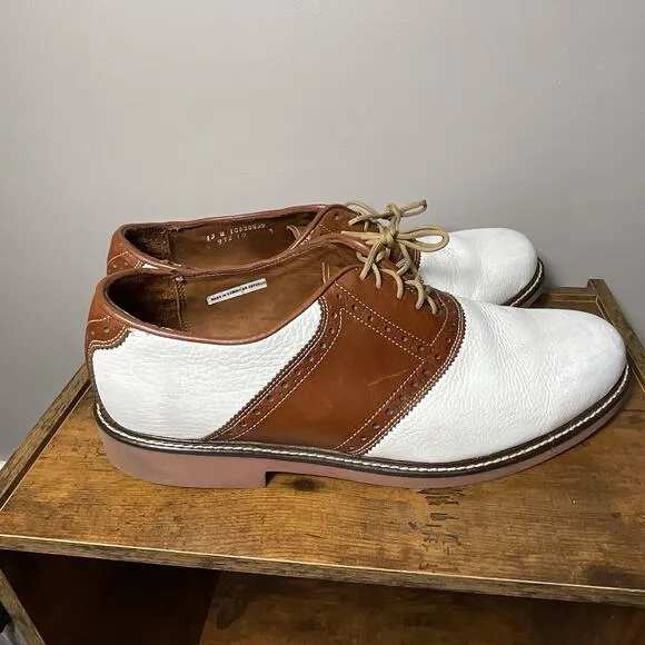 David Spencer Saddle Oxford Shoes 13M Brown White Leather Made in DR