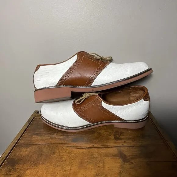 David Spencer Saddle Oxford Shoes 13M Brown White Leather Made in DR