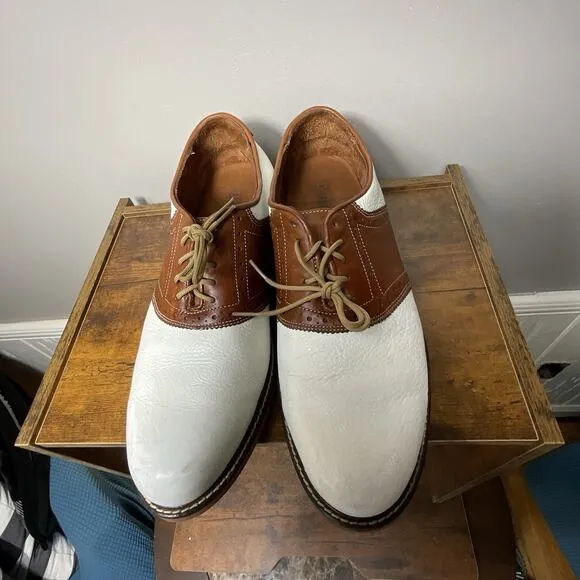 David Spencer Saddle Oxford Shoes 13M Brown White Leather Made in DR