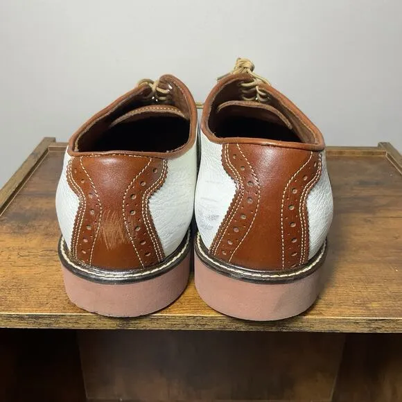 David Spencer Saddle Oxford Shoes 13M Brown White Leather Made in DR