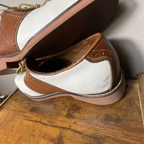 David Spencer Saddle Oxford Shoes 13M Brown White Leather Made in DR