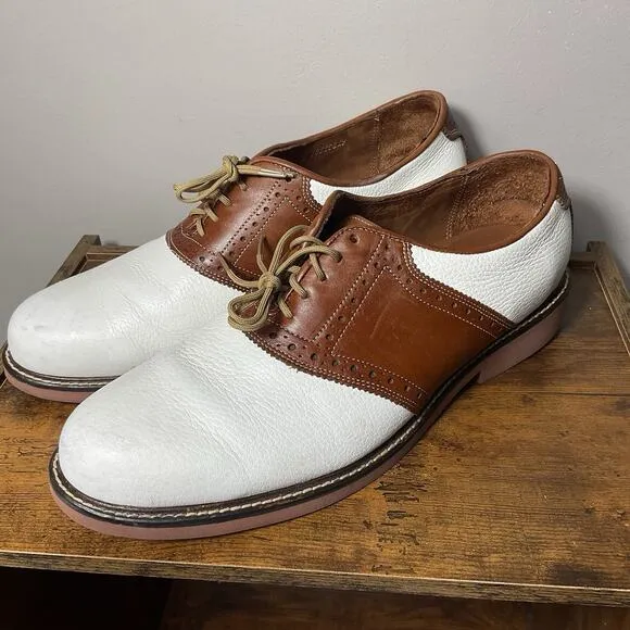 David Spencer Saddle Oxford Shoes 13M Brown White Leather Made in DR