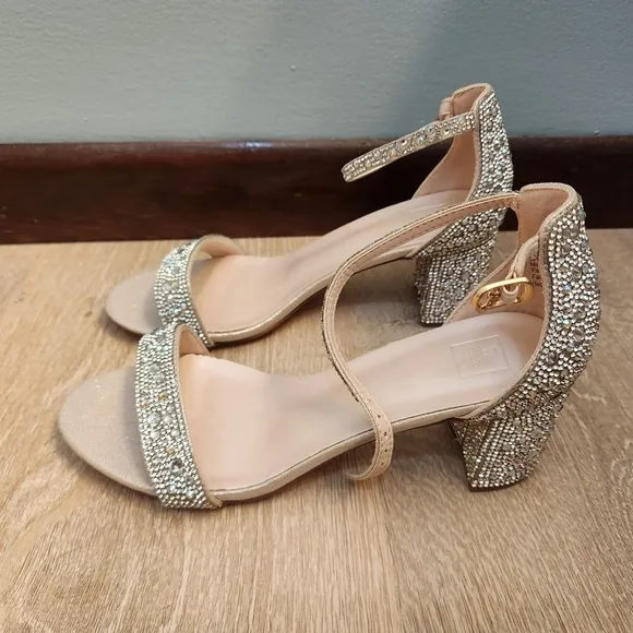 David's Bridal Silver Heels with Ankle Strap and Stiletto Design
