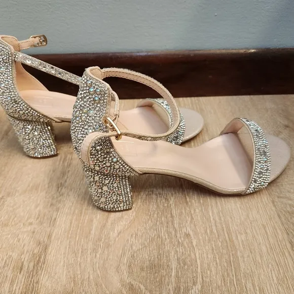 David's Bridal Silver Heels with Ankle Strap and Stiletto Design
