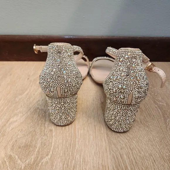 David's Bridal Silver Heels with Ankle Strap and Stiletto Design