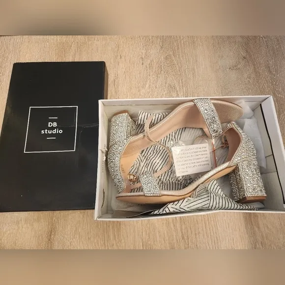 David's Bridal Silver Heels with Ankle Strap and Stiletto Design