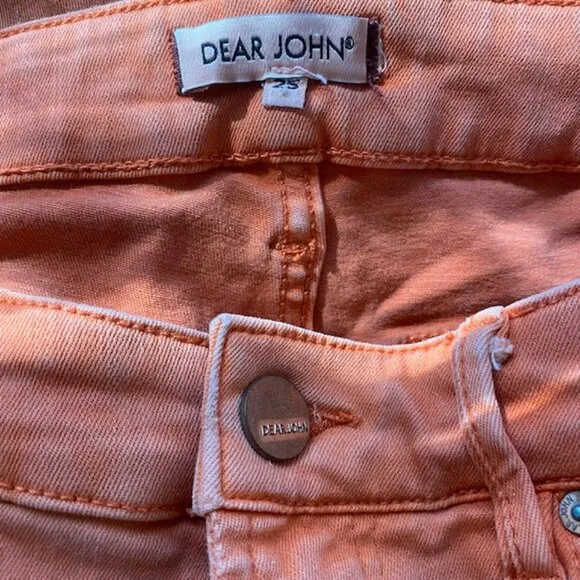 Dear John Denim Orange Skinny Jeans – Size 25, Orange distressed hem 5 pocket