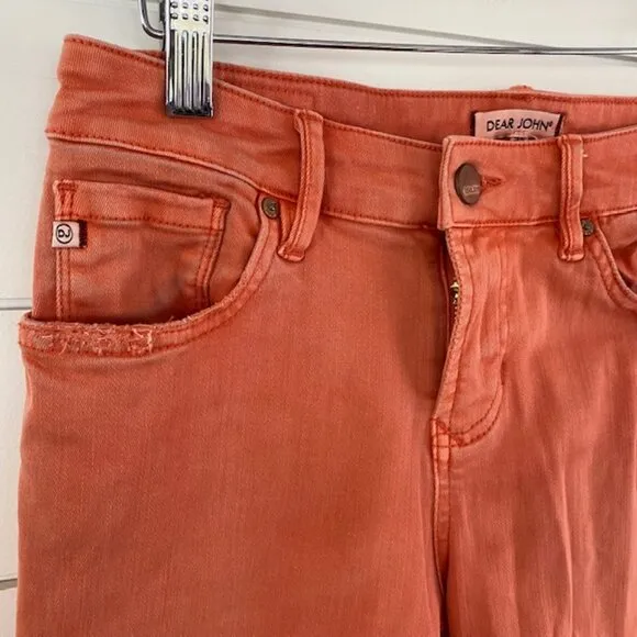 Dear John Denim Orange Skinny Jeans – Size 25, Orange distressed hem 5 pocket