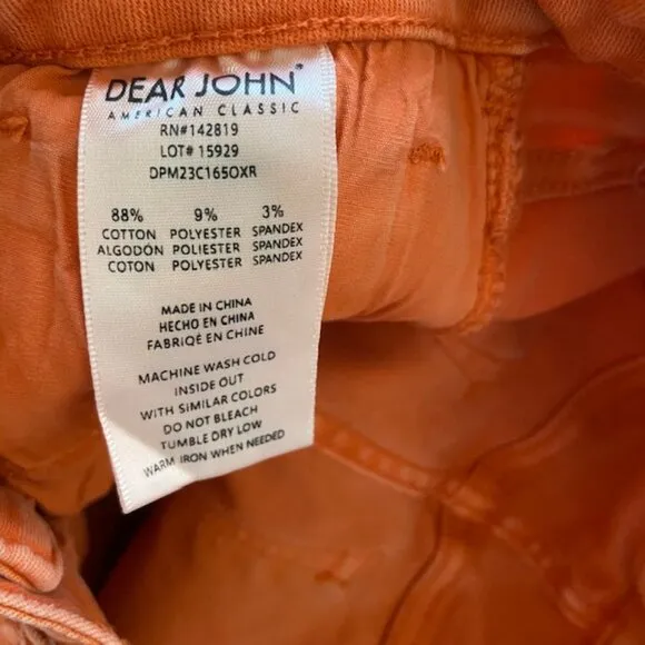 Dear John Denim Orange Skinny Jeans – Size 25, Orange distressed hem 5 pocket