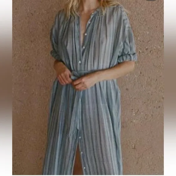 Doen Joan Striped Button-Down Cotton Maxi Dress western style bohemian