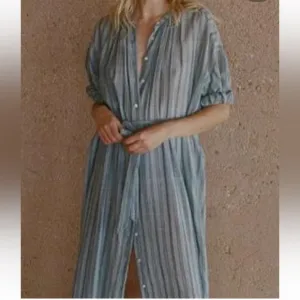 Doen Joan Striped Button-Down Cotton Maxi Dress western style bohemian