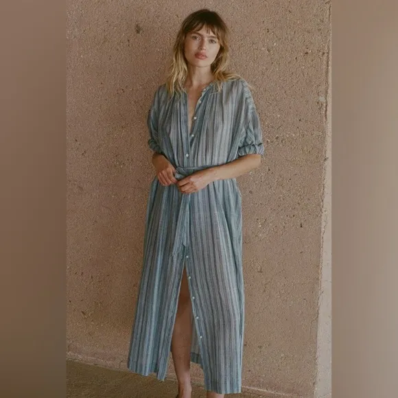Doen Joan Striped Button-Down Cotton Maxi Dress western style bohemian