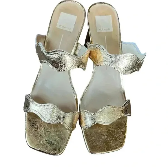 Dolce vita ILVA heels distressed gold leather slip on SZ 11 wedding bridal glam