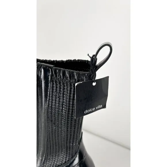 Dolce Vita Marni H2O Boots Midnight Crinkle Patent Leather Womens Size 10 Black