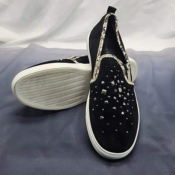 DONALD/PLINER STYLE SANYA BEADED SUEDE/LEATHER UPPERS WOMAN'S 8.5 LOAFERS VGUC