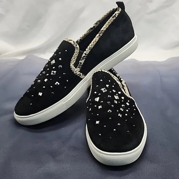 DONALD/PLINER STYLE SANYA BEADED SUEDE/LEATHER UPPERS WOMAN'S 8.5 LOAFERS VGUC