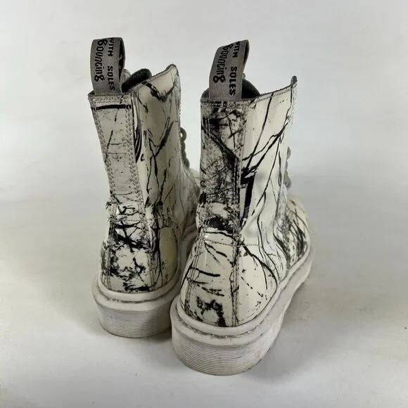 Dr. Martens 1460 Pascal Marble Ankle Boots Womens 6 White Patent Leather Lace Up