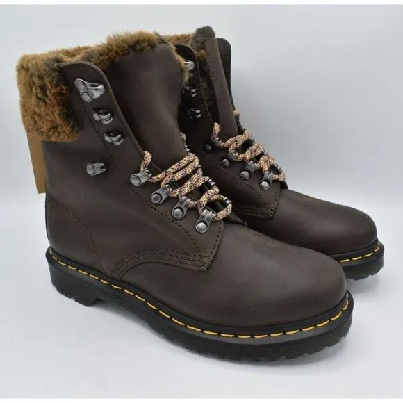 Dr Martens 1460 Womens Size 10 Serena Collar Lined Brown Leather Winter Boots